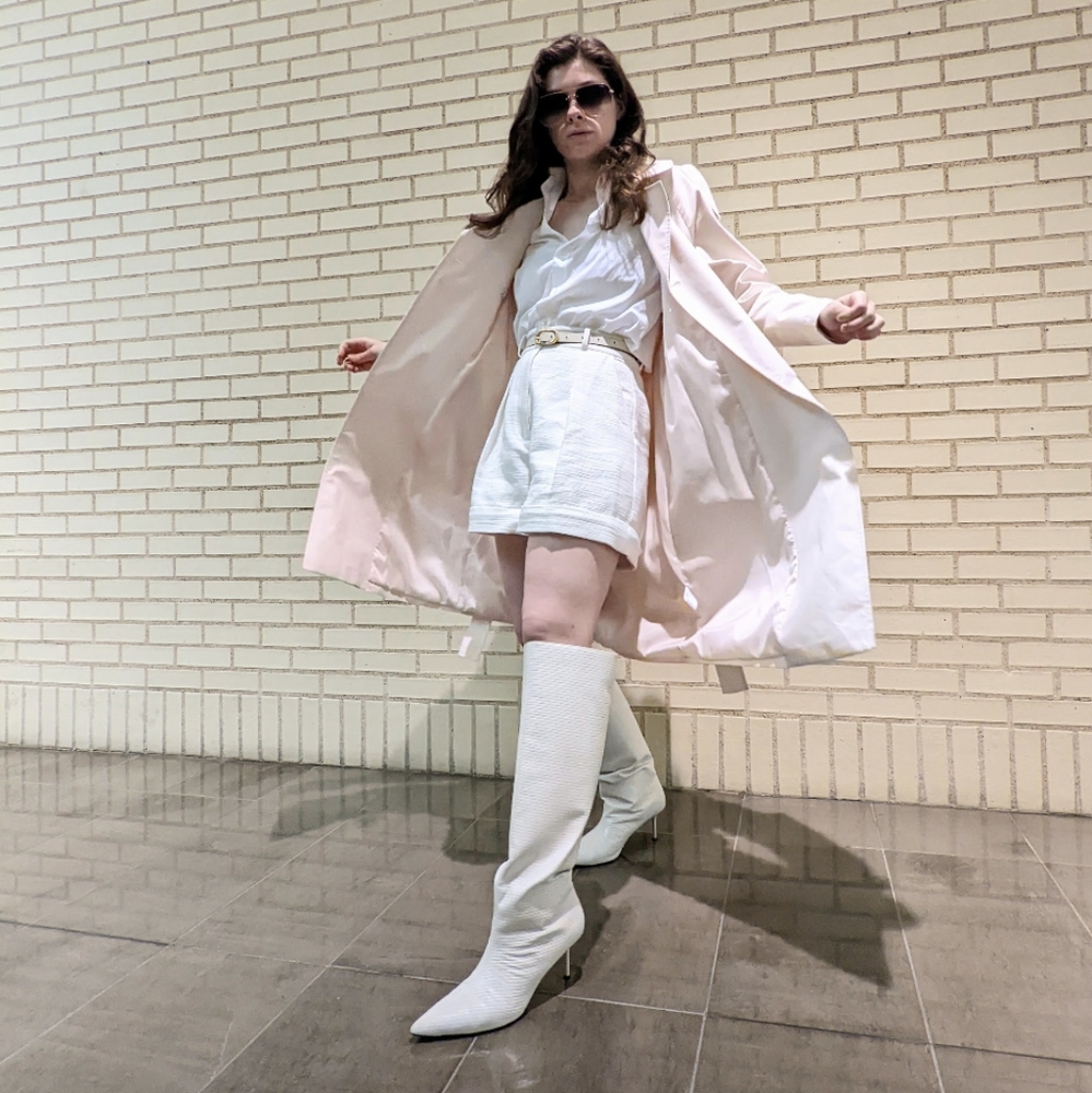 ZARA Knee Length White Faux Croc White Boots
